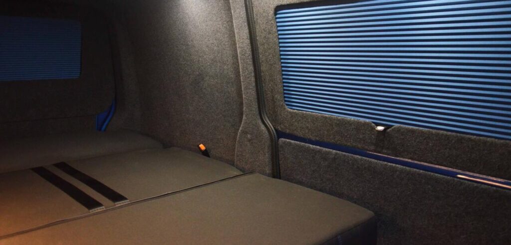 VW T6.1 TRANSPORTER SWB Campervan Conversion | Blue VW Transporter with blue details, ROCK N ROLL CAMPERS, VW T6.1 Campervan Conversion, Campervans UK, SWB, RIB Bed