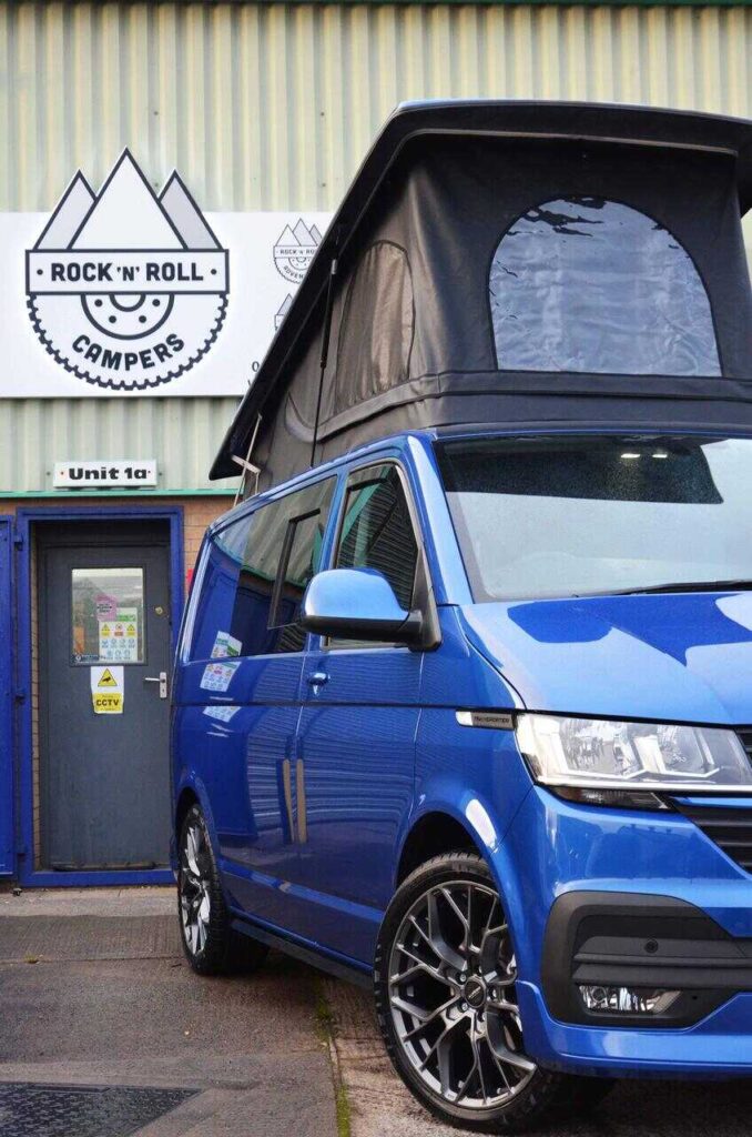 VW T6.1 TRANSPORTER SWB Campervan Conversion | Blue VW Transporter with blue details, ROCK N ROLL CAMPERS, VW T6.1 Campervan Conversion, Campervans UK, SWB, RIB Bed