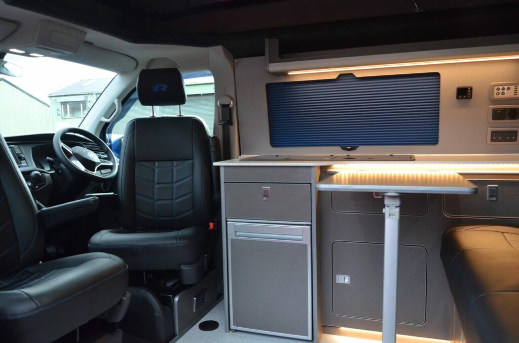 VW T6.1 TRANSPORTER SWB Campervan Conversion | Blue VW Transporter with blue details, ROCK N ROLL CAMPERS, VW T6.1 Campervan Conversion, Campervans UK, SWB, RIB Bed